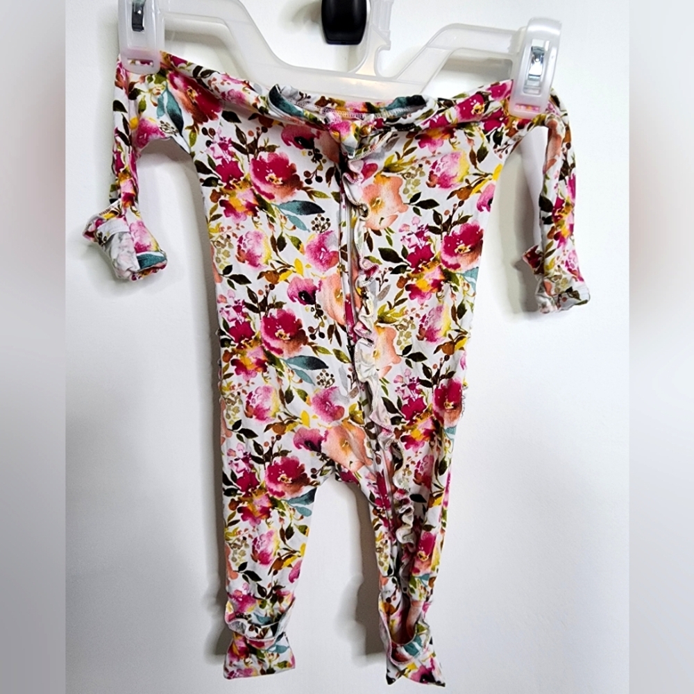 Floral Ruffle Bamboo Double Zipper Sleeper, 3m